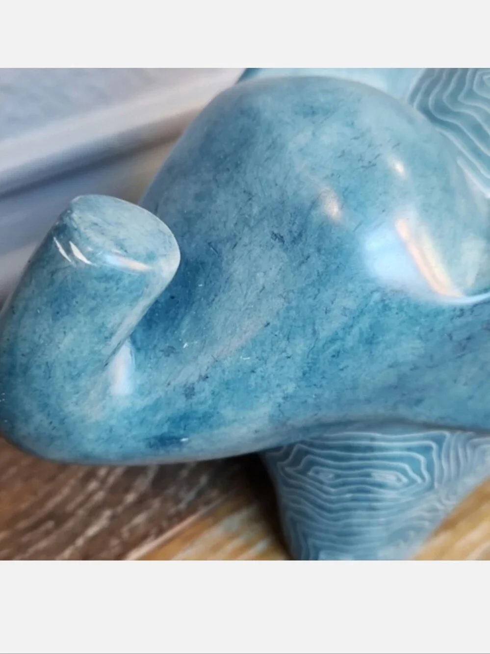 Afrikiko Soapstone Elephant Teal Blue Green White Abstract Circles
